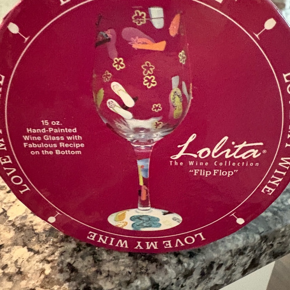 Lolita Flip Flop Wine Glass with Red and White Design